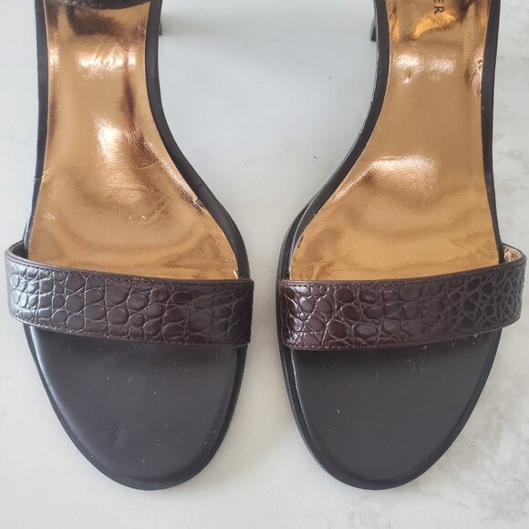 Etienne Aigner Brown Croc Embossed Women's Strappy Leather Sandal sz. 9.5M - Picture 4 of 16